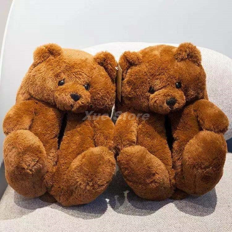 Cute Teddy Bear Plush Slippers