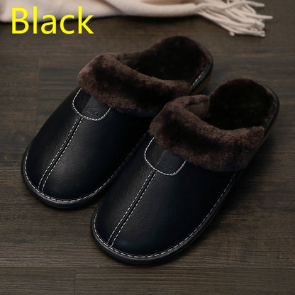 Men Plush PU Leather Slippers