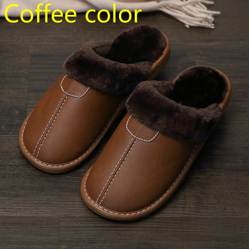 Men Plush PU Leather Slippers