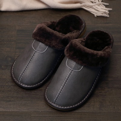 Men Plush PU Leather Slippers